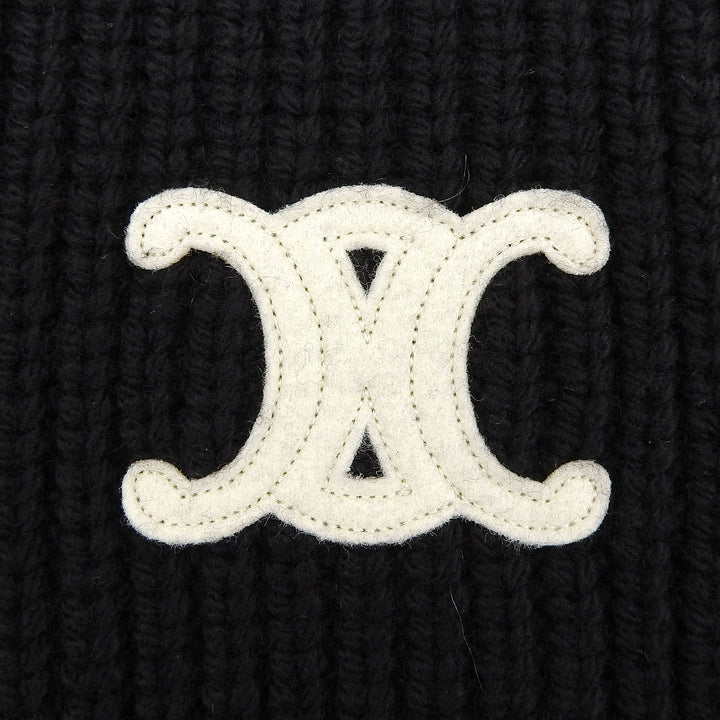 Excellent CELINE Scarf Trionfu Patch black cashmere Women 2AZ0A384D