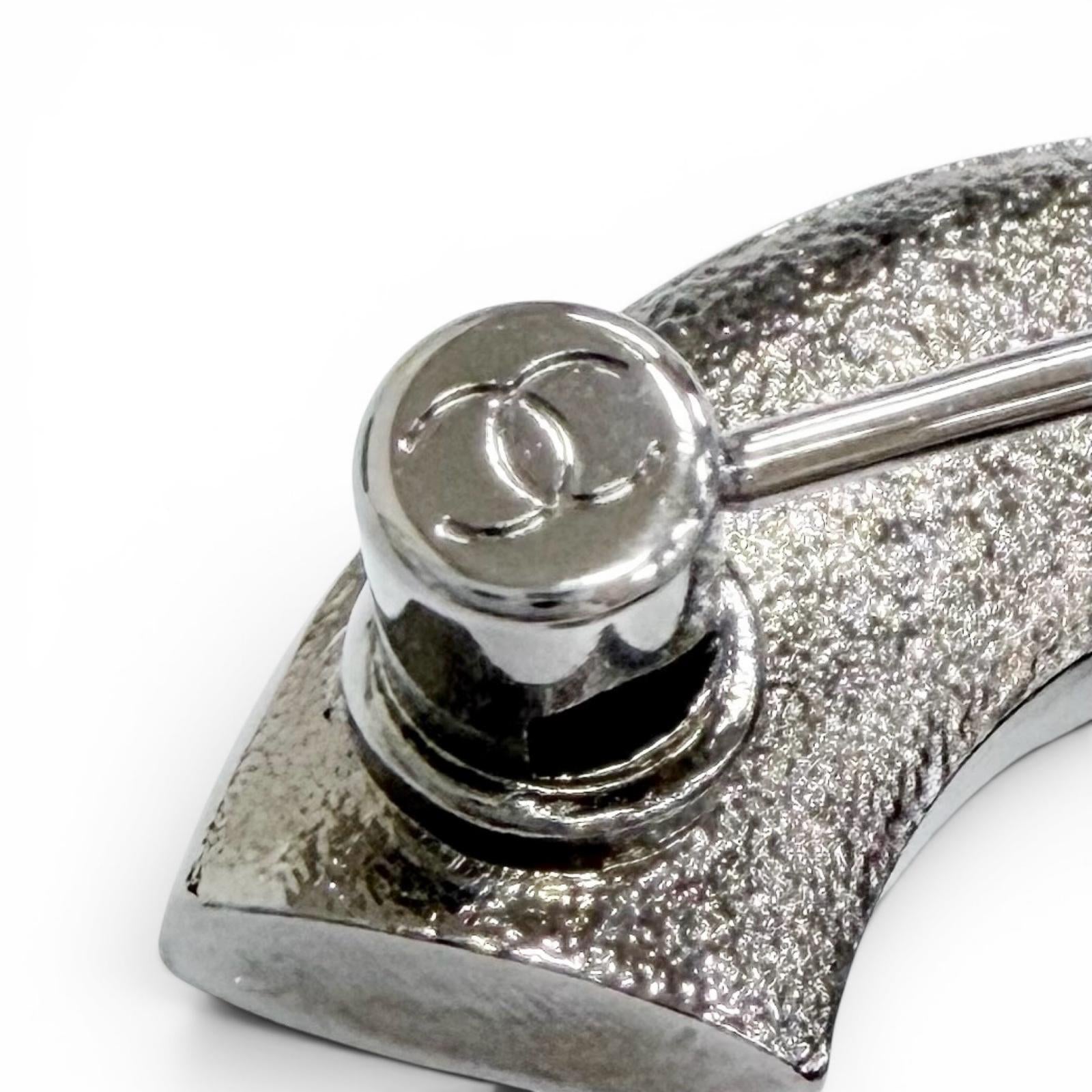 Excellent CHANEL Brooch COCO Mark Rhinestone Gunmetal Silver Women