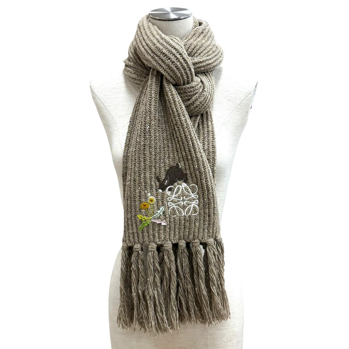 Great LOEWE Scarf Brown wool Women FSA8Stainless Steel1X05