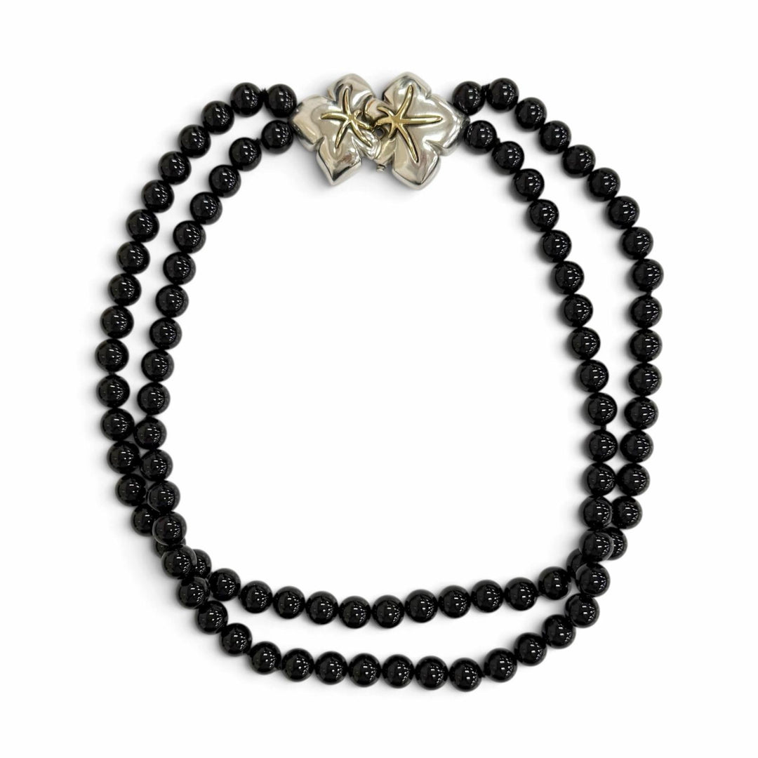 Great TIFFANY&Co. Starfish motif clasp double strand onyx necklace 925 Women