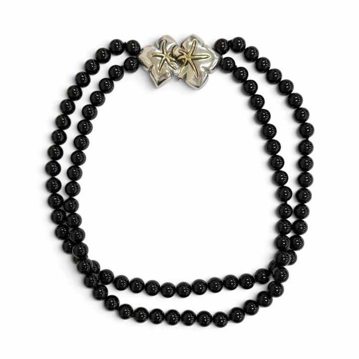 Great TIFFANY&Co. Starfish motif clasp double strand onyx necklace 925 Women