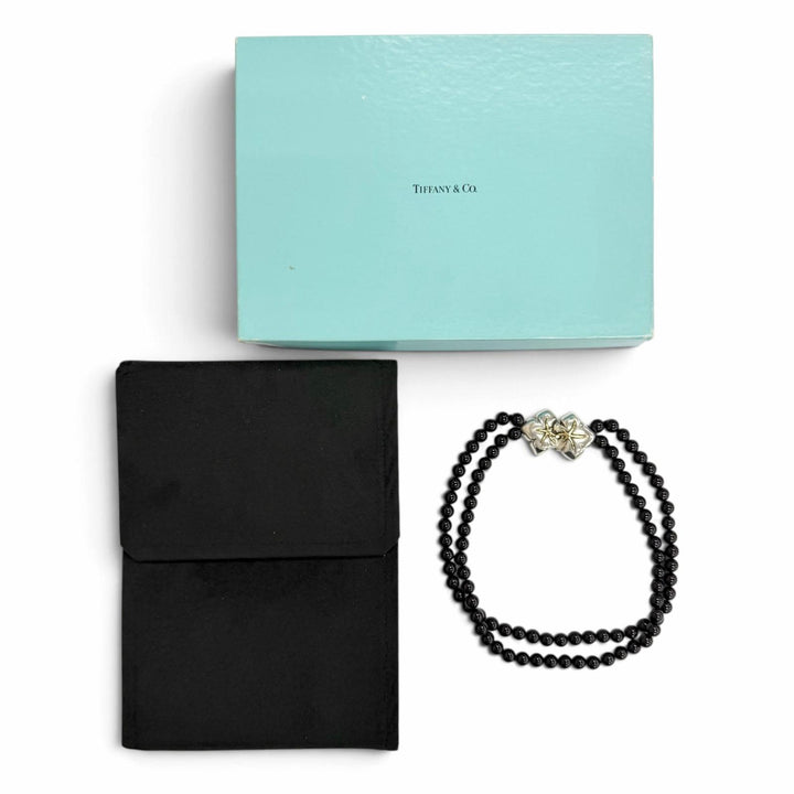 Great TIFFANY&Co. Starfish motif clasp double strand onyx necklace 925 Women