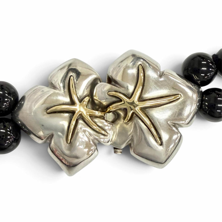 Great TIFFANY&Co. Starfish motif clasp double strand onyx necklace 925 Women