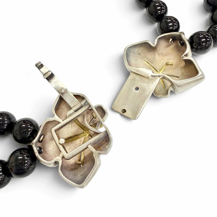 Great TIFFANY&Co. Starfish motif clasp double strand onyx necklace 925 Women