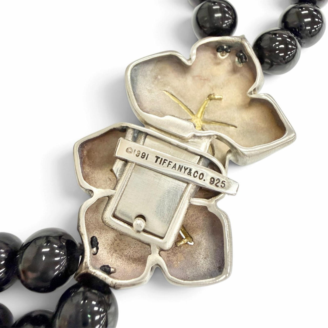 Great TIFFANY&Co. Starfish motif clasp double strand onyx necklace 925 Women