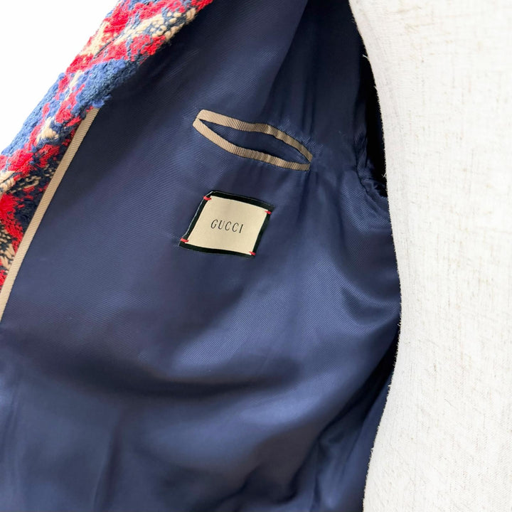 Excellent GUCCI GG logo button, check pattern, collarless tweed jacket 42 674336
