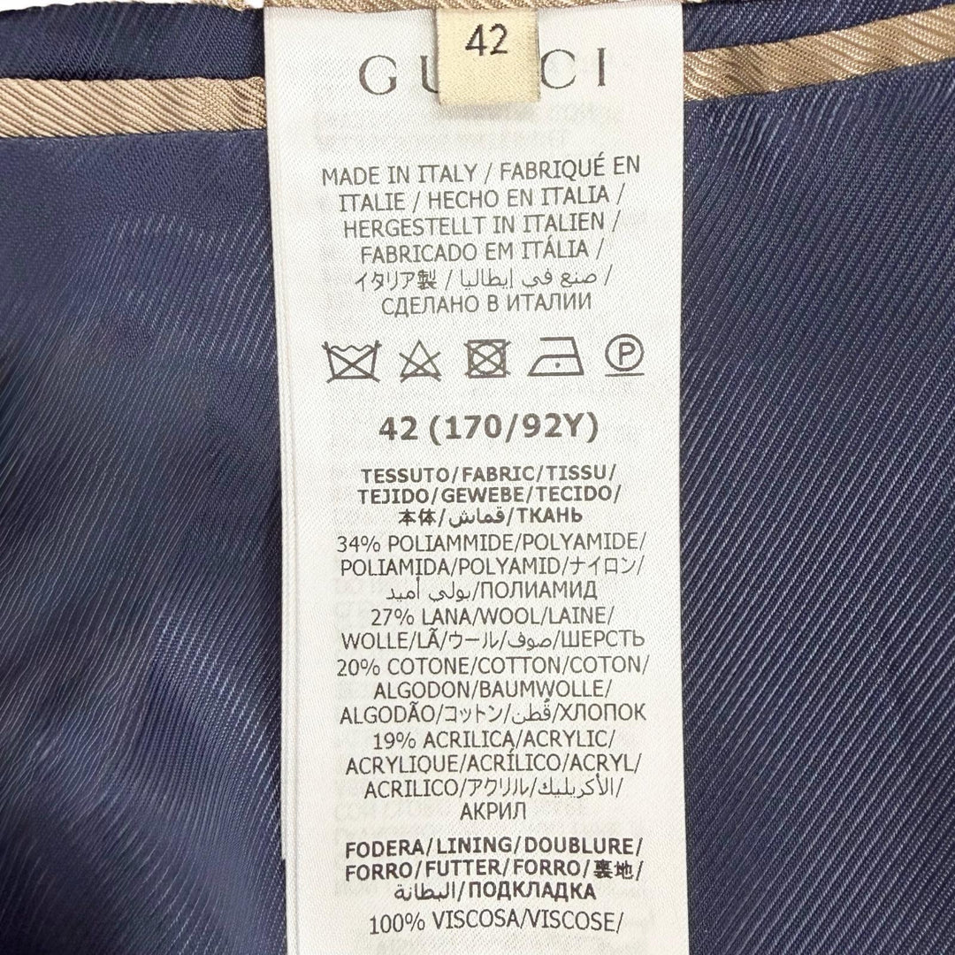 Excellent GUCCI GG logo button, check pattern, collarless tweed jacket 42 674336