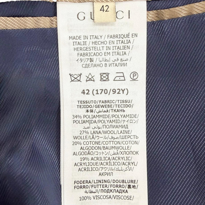 Excellent GUCCI GG logo button, check pattern, collarless tweed jacket 42 674336