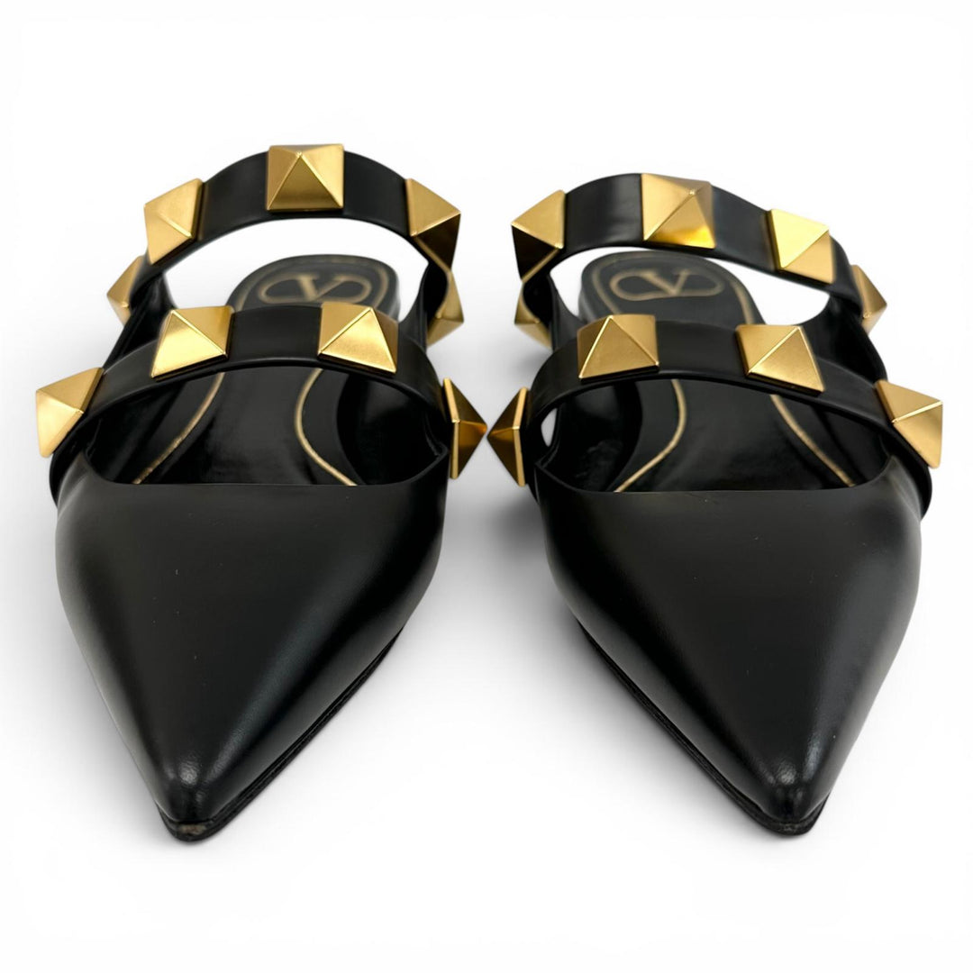 Great Valentino Garavani Sandals Rockstud flat shoes black leather Women 38.5