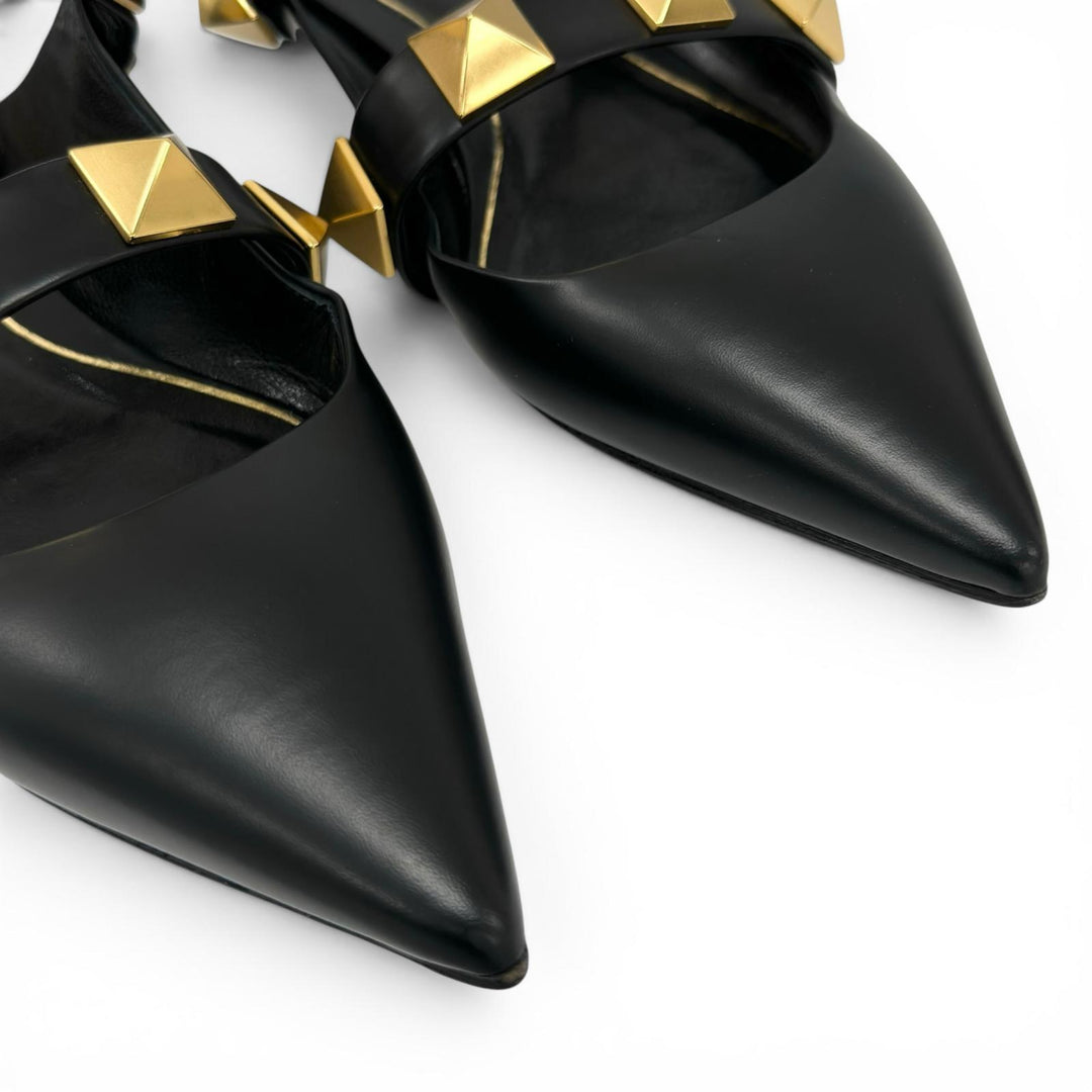 Great Valentino Garavani Sandals Rockstud flat shoes black leather Women 38.5