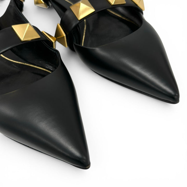 Great Valentino Garavani Sandals Rockstud flat shoes black leather Women 38.5