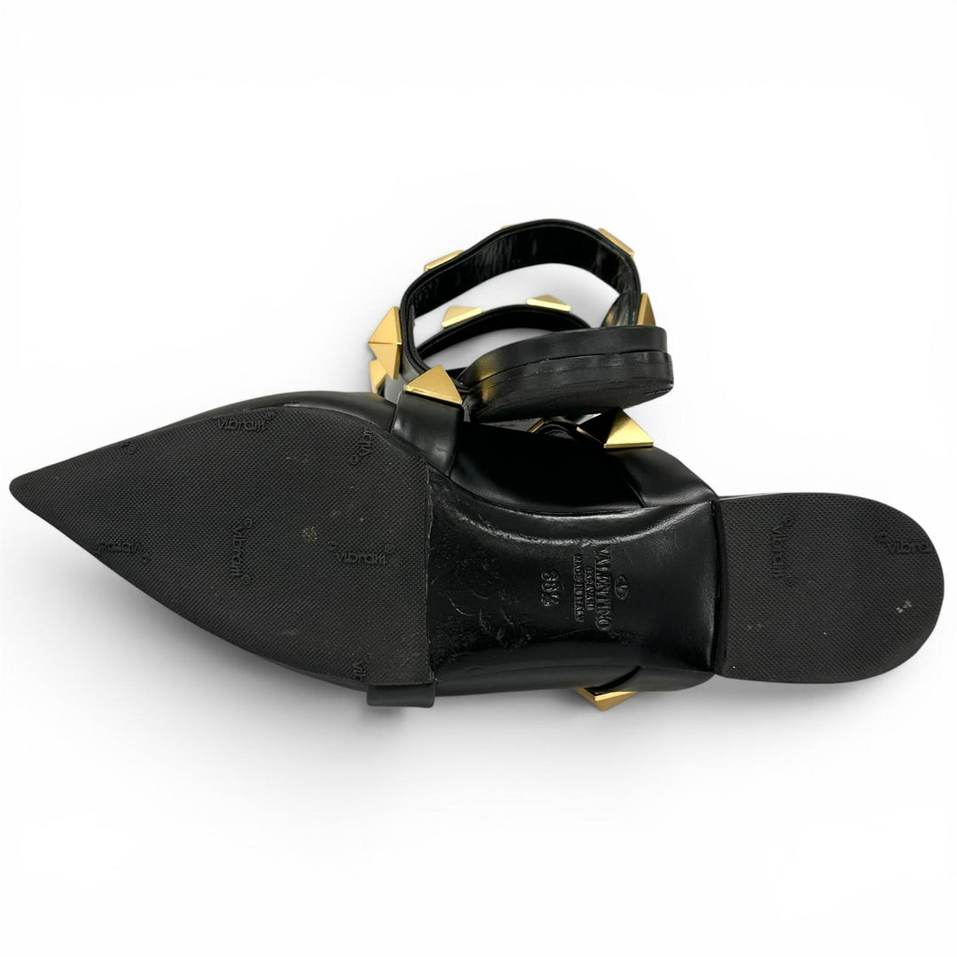 Great Valentino Garavani Sandals Rockstud flat shoes black leather Women 38.5