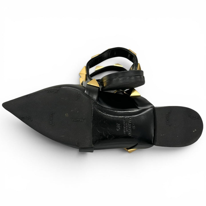 Great Valentino Garavani Sandals Rockstud flat shoes black leather Women 38.5