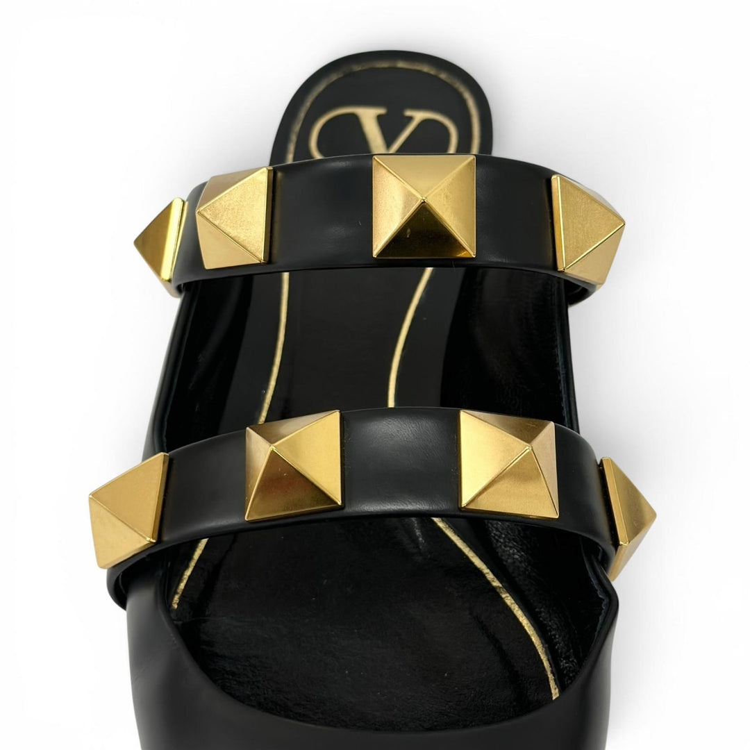 Great Valentino Garavani Sandals Rockstud flat shoes black leather Women 38.5