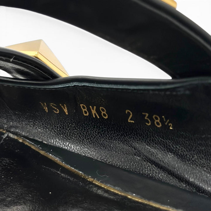 Great Valentino Garavani Sandals Rockstud flat shoes black leather Women 38.5