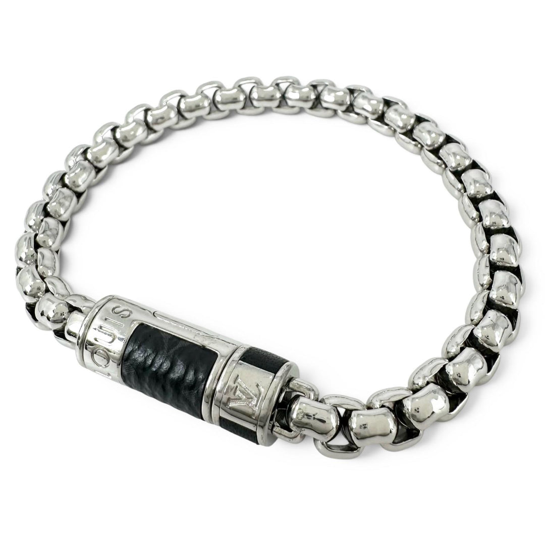 Excellent LOUIS VUITTON bracelet Chain Monogram Eclipse Silver mens M62592