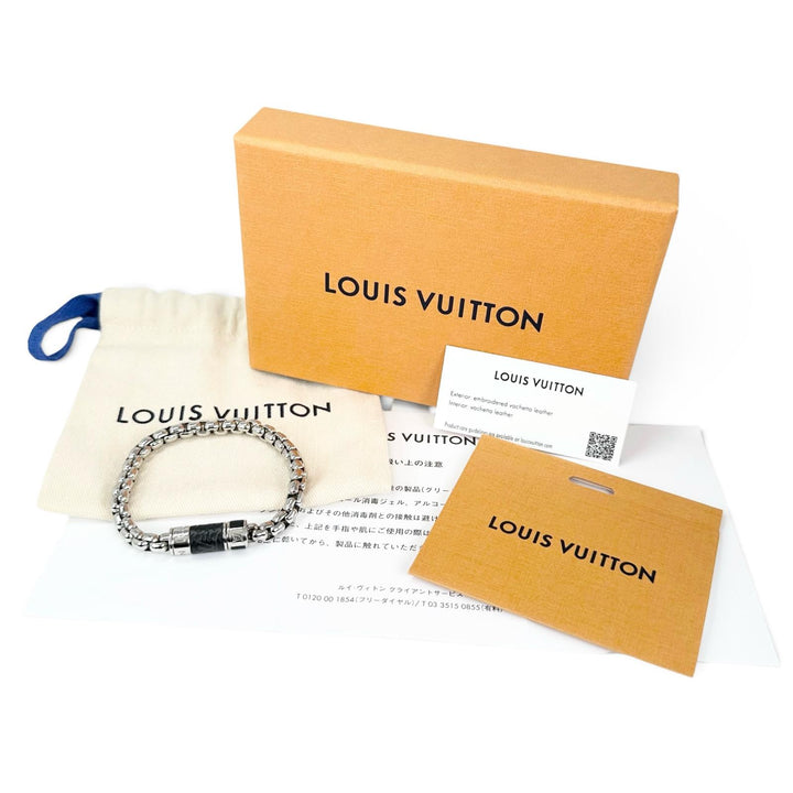 Excellent LOUIS VUITTON bracelet Chain Monogram Eclipse Silver mens M62592