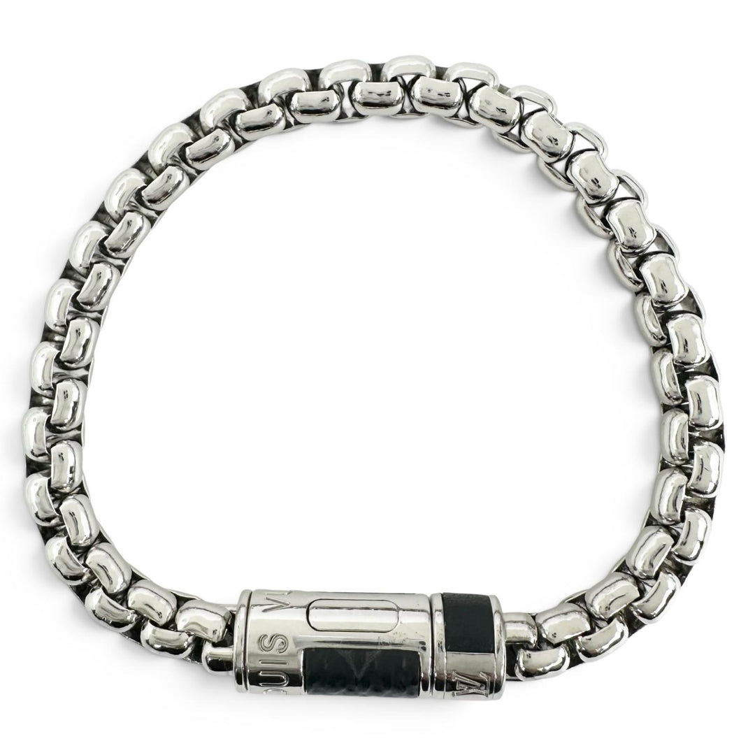 Excellent LOUIS VUITTON bracelet Chain Monogram Eclipse Silver mens M62592