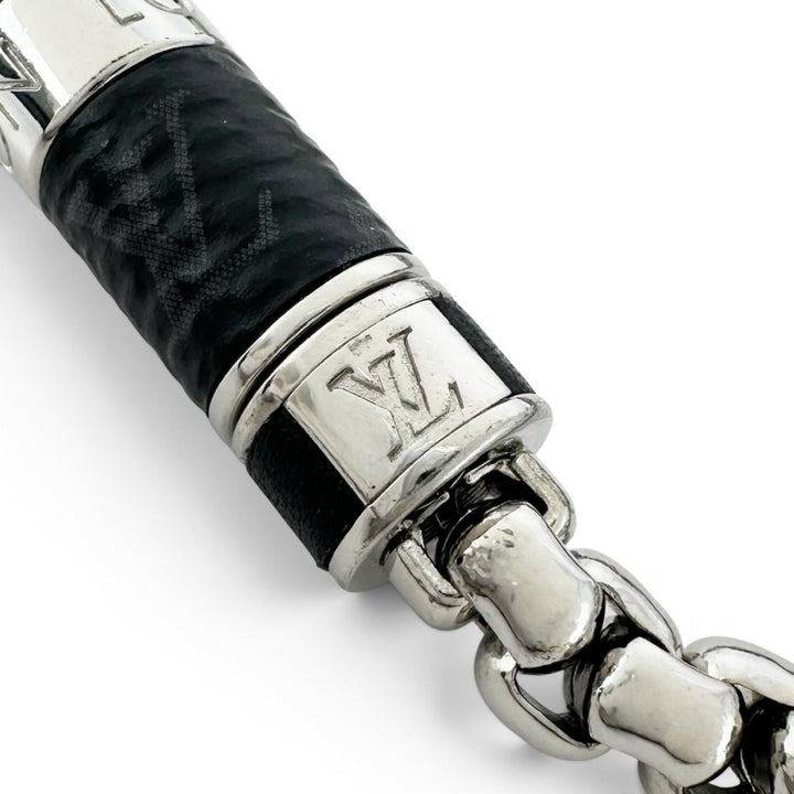 Excellent LOUIS VUITTON bracelet Chain Monogram Eclipse Silver mens M62592