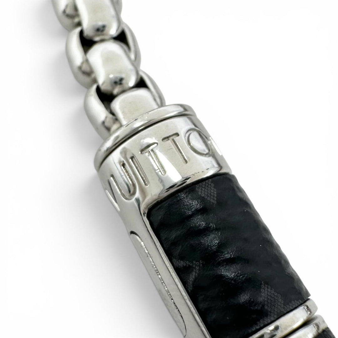 Excellent LOUIS VUITTON bracelet Chain Monogram Eclipse Silver mens M62592
