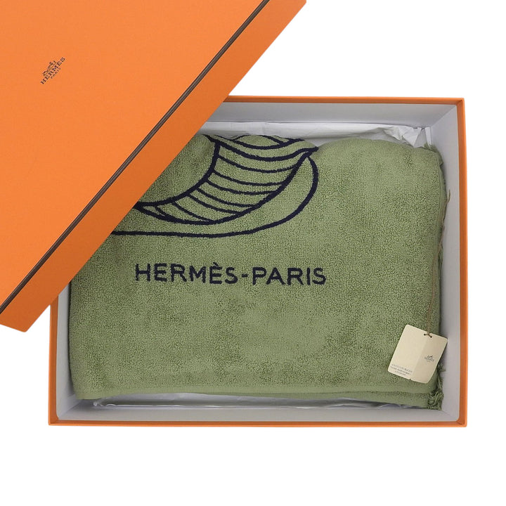 Pristine HERMES towel Yachting Thalassa With fringe green cotton Women