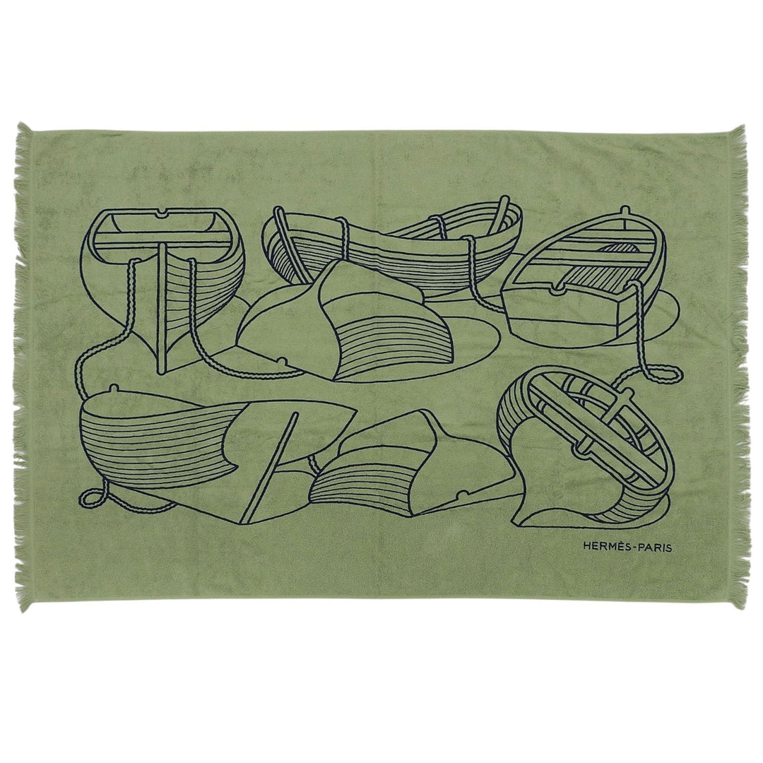 Pristine HERMES towel Yachting Thalassa With fringe green cotton Women