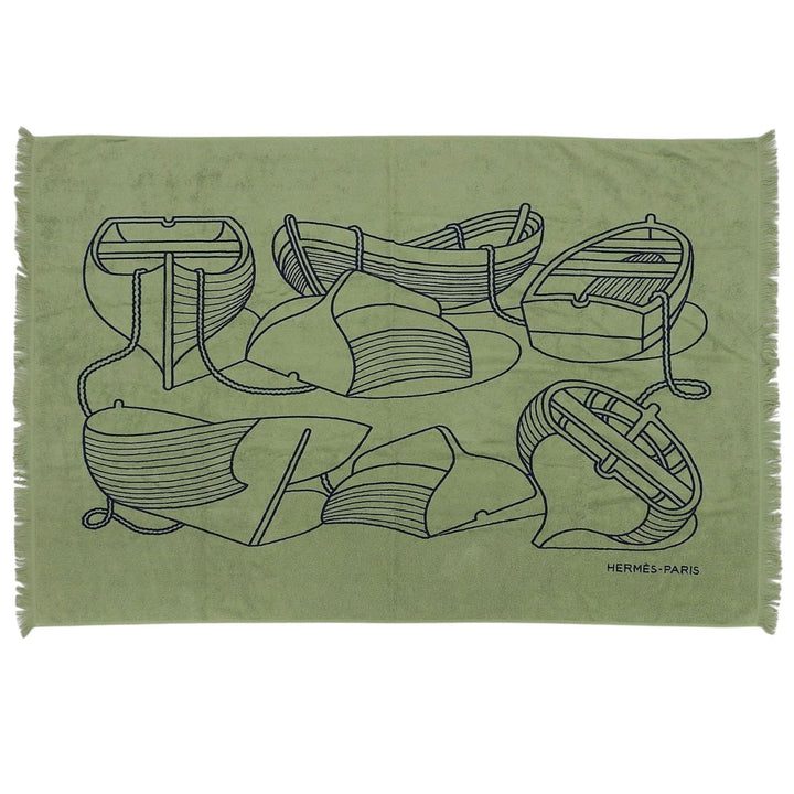 Pristine HERMES towel Yachting Thalassa With fringe green cotton Women