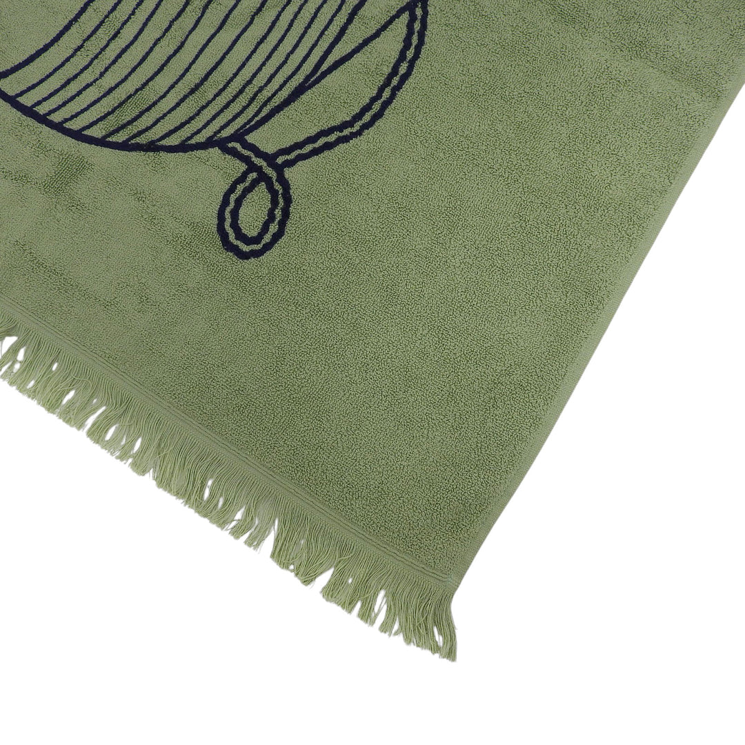 Pristine HERMES towel Yachting Thalassa With fringe green cotton Women
