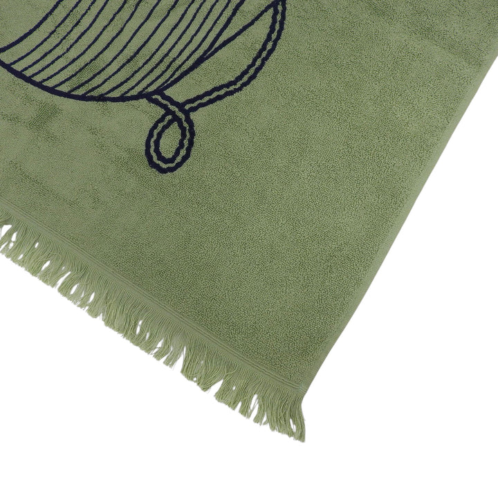 Pristine HERMES towel Yachting Thalassa With fringe green cotton Women