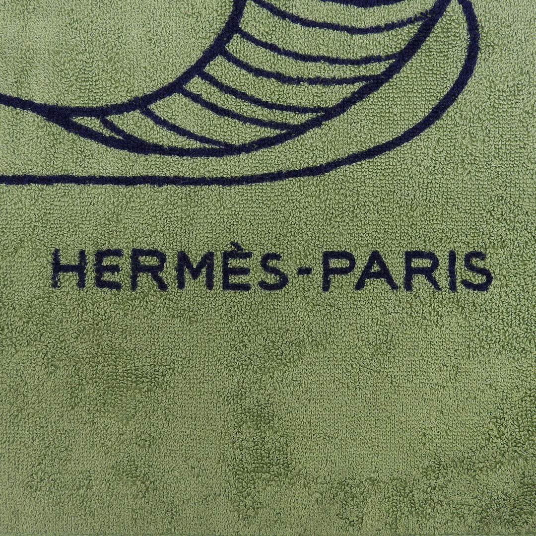 Pristine HERMES towel Yachting Thalassa With fringe green cotton Women