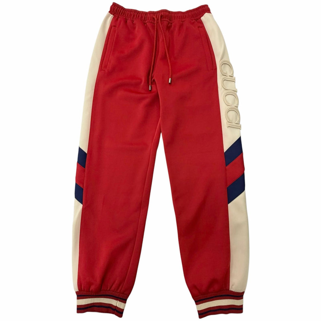 Pristine GUCCI Pants Neoprene Web Stripe Side Logo Track Pants Red