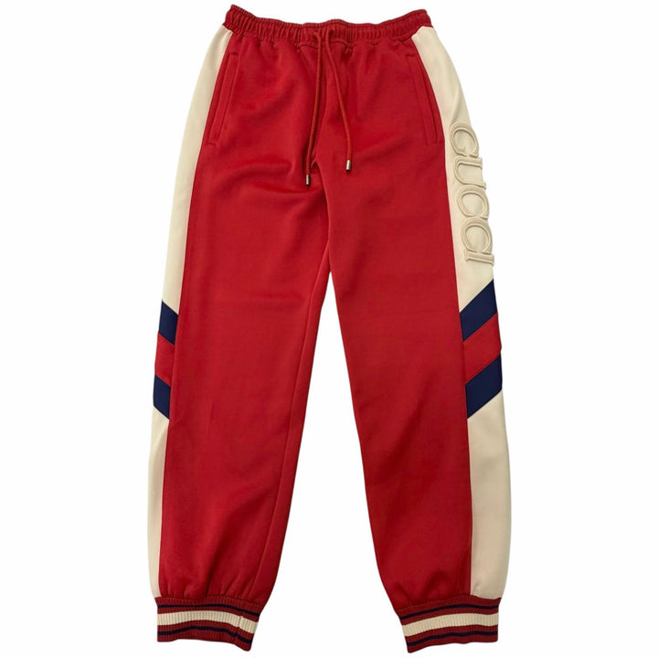 Pristine GUCCI Pants Neoprene Web Stripe Side Logo Track Pants Red