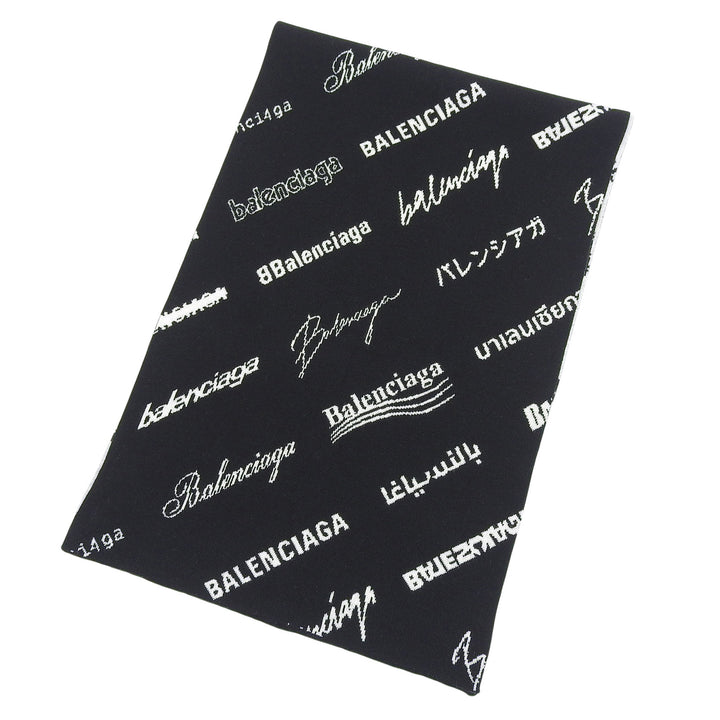 Pristine BALENCIAGA Scarf LOGOMANIA ALL OVER knit black wool mens 724701