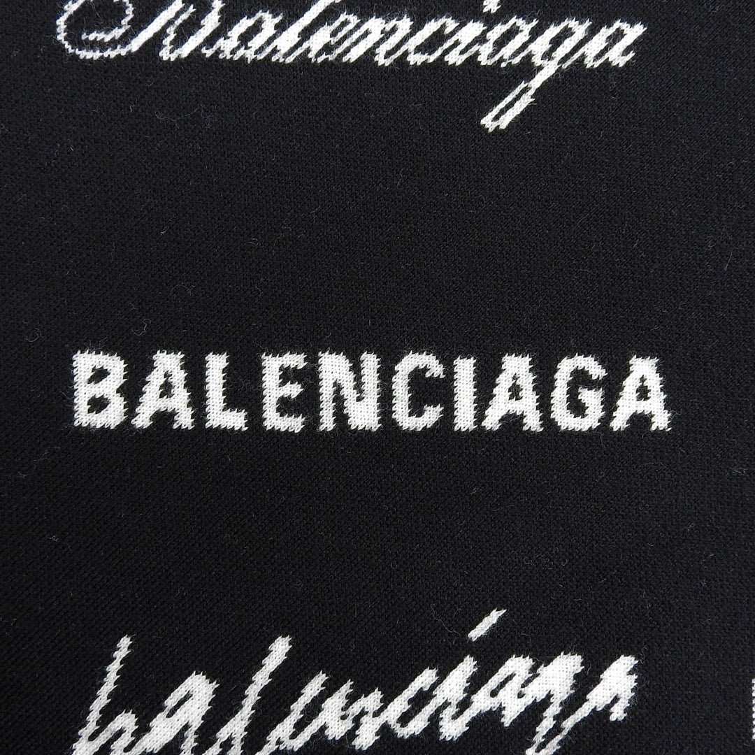 Pristine BALENCIAGA Scarf LOGOMANIA ALL OVER knit black wool mens 724701
