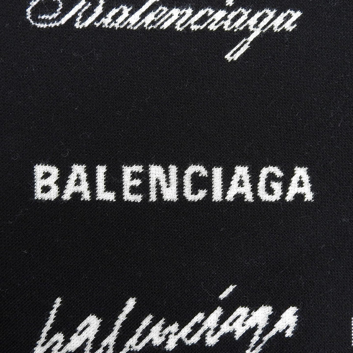 Pristine BALENCIAGA Scarf LOGOMANIA ALL OVER knit black wool mens 724701