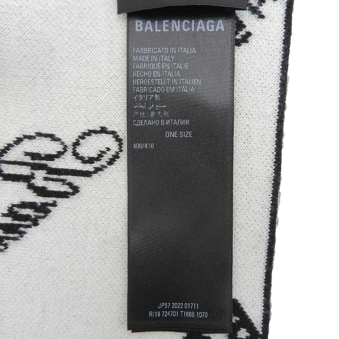 Pristine BALENCIAGA Scarf LOGOMANIA ALL OVER knit black wool mens 724701