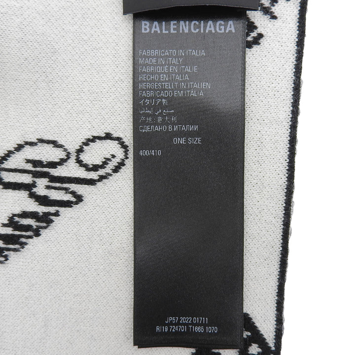Pristine BALENCIAGA Scarf LOGOMANIA ALL OVER knit black wool mens 724701