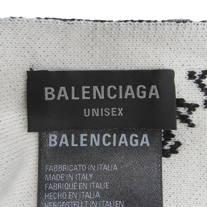 Pristine BALENCIAGA Scarf LOGOMANIA ALL OVER knit black wool mens 724701