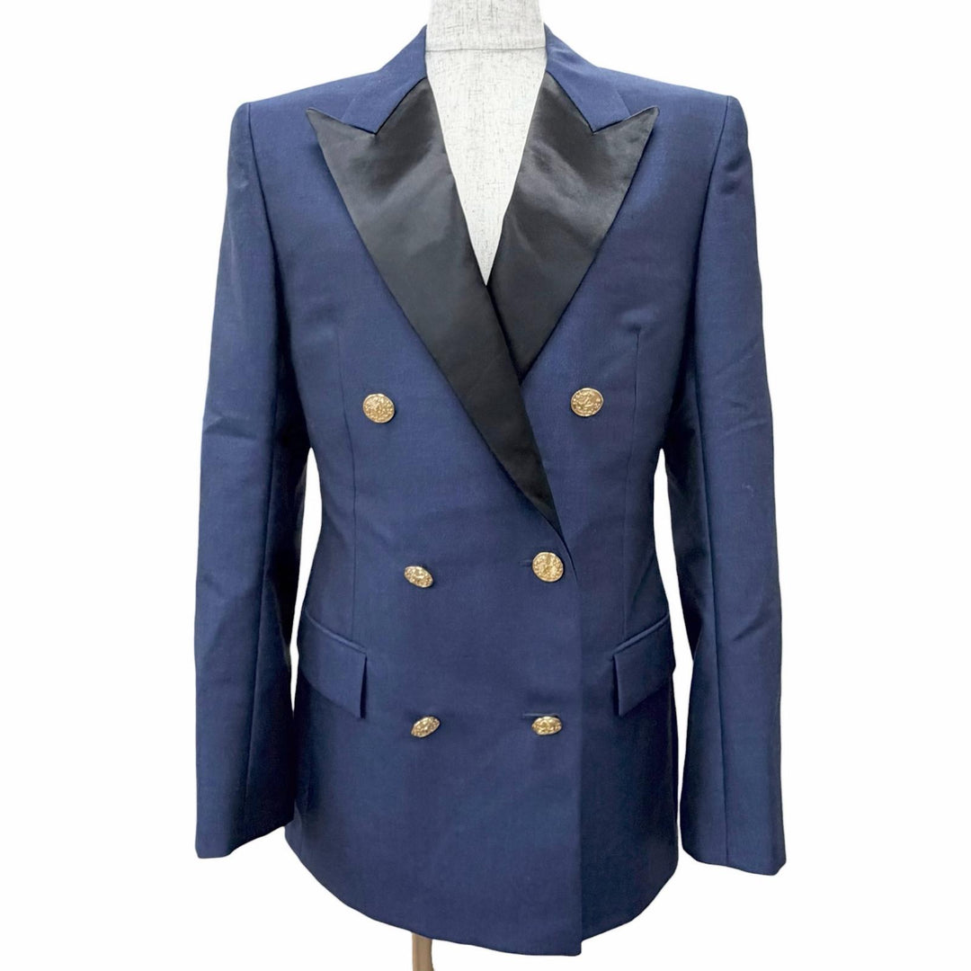Pristine LOUIS VUITTON tailored jacket LV logo gold buttons, peaked lapels 36
