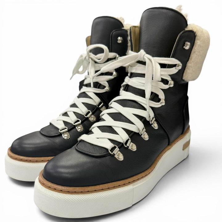Great HERMES High cut sneakers Flocon black leather Women 37