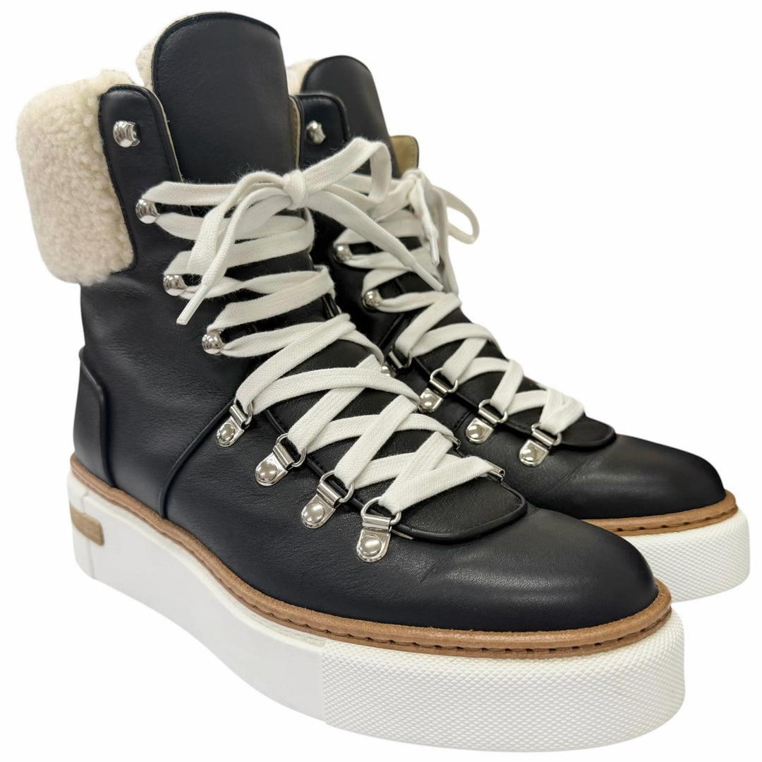 Great HERMES High cut sneakers Flocon black leather Women 37