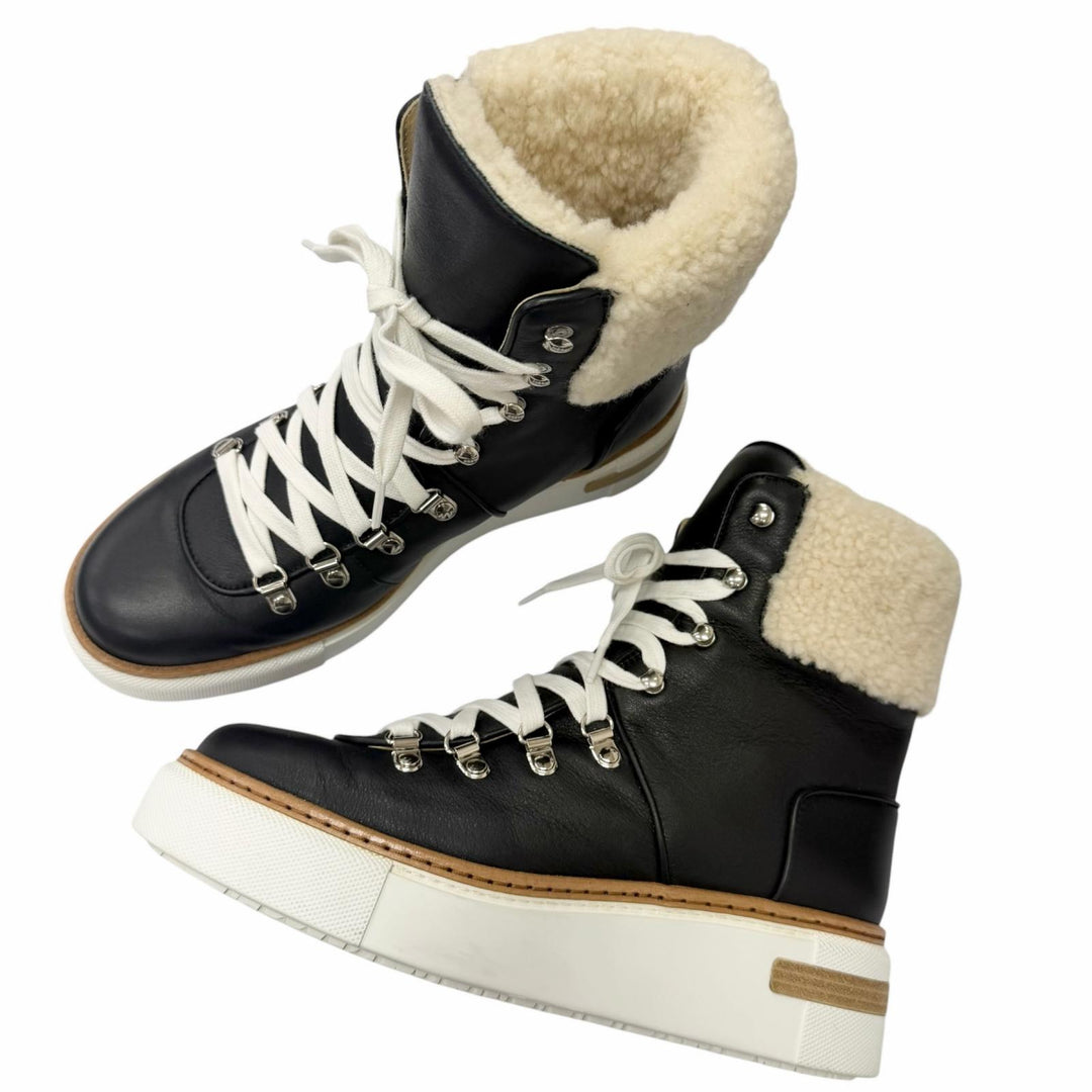 Great HERMES High cut sneakers Flocon black leather Women 37