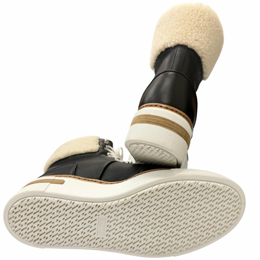 Great HERMES High cut sneakers Flocon black leather Women 37