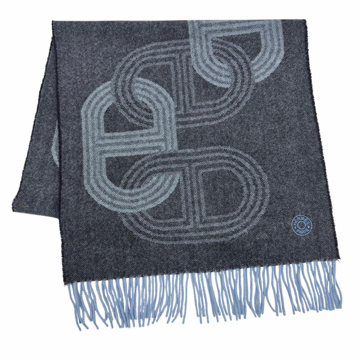 Excellent HERMES Scarf 24th circuit Blue cashmere mens