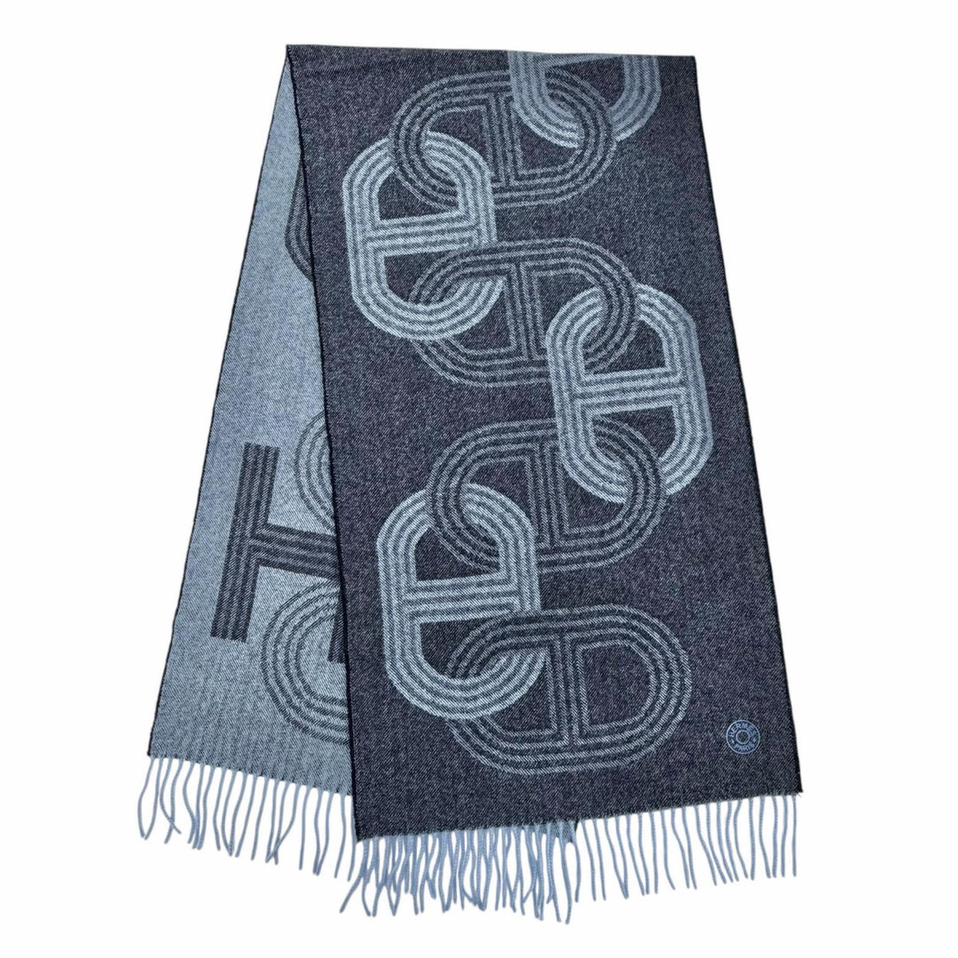 Excellent HERMES Scarf 24th circuit Blue cashmere mens