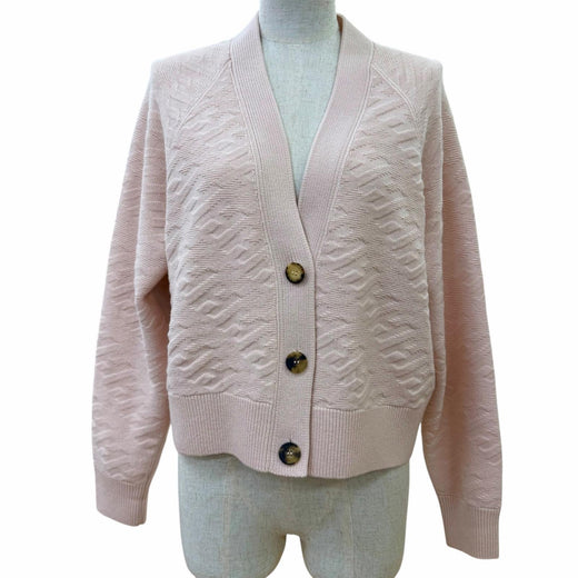 Excellent HERMES cardigan Logo buttoned H jacquard long-sleeved knit pink 38