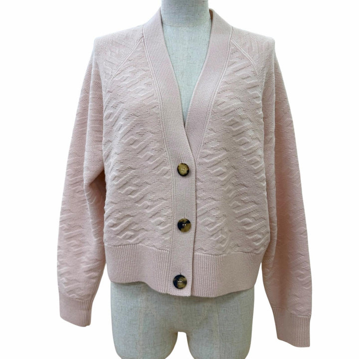 Excellent HERMES cardigan Logo buttoned H jacquard long-sleeved knit pink 38