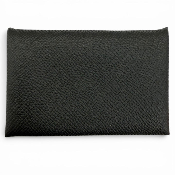 Pristine HERMES Card Case Calvi Pass case black Epsom Leather Women