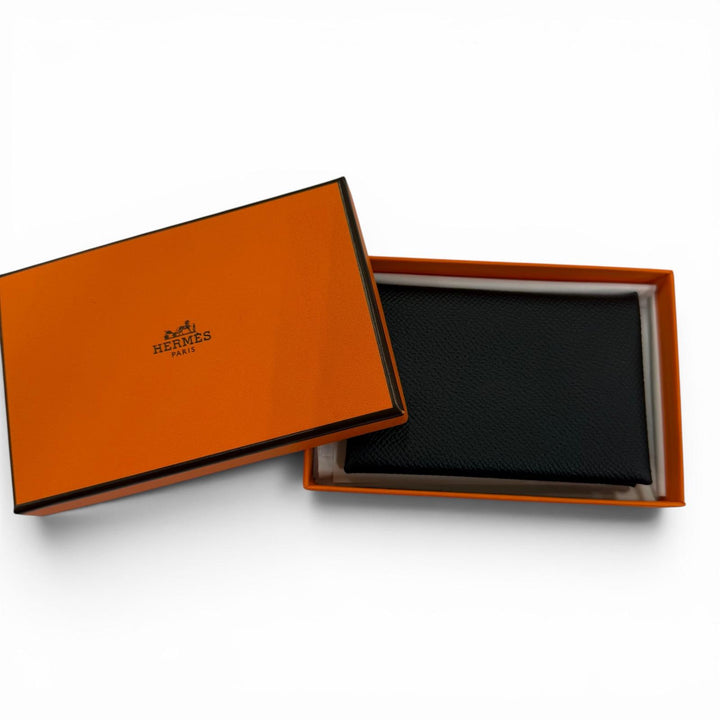 Pristine HERMES Card Case Calvi Pass case black Epsom Leather Women