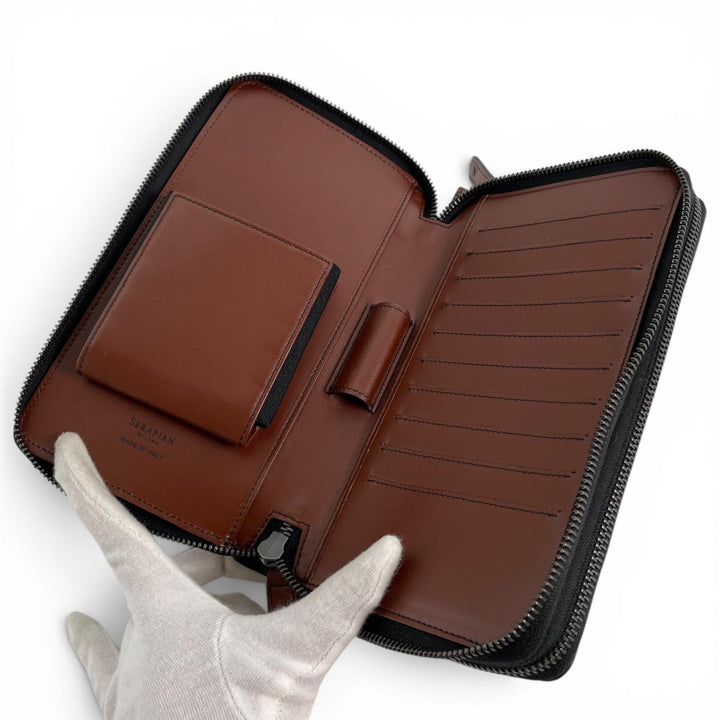 Excellent Serapian Clutch bag STEPAN 72 Double zipper organizer Calf leather